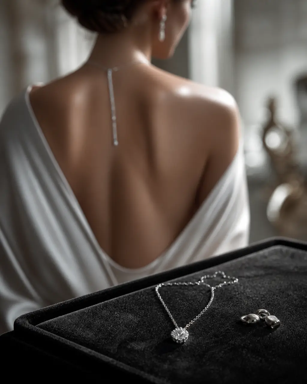 Chaine diamant avec pendentif sur écrin velours noir