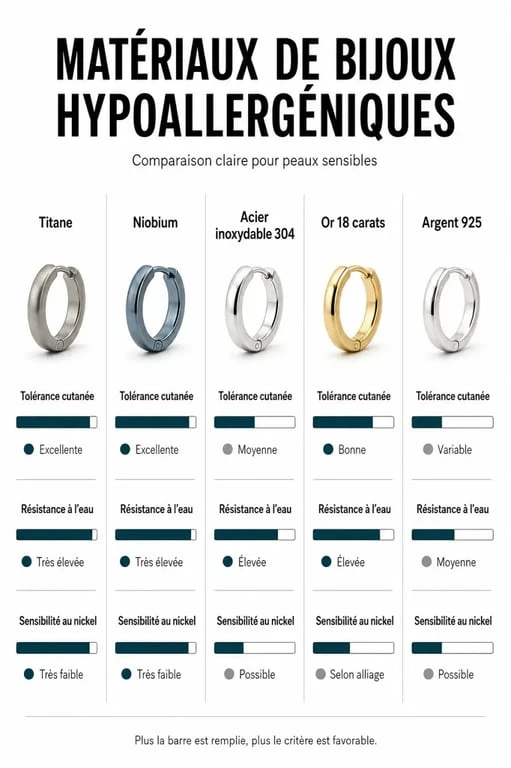 Bijoux hypoallergénique : comparaison des matériaux les mieux tolérés pour peau sensible