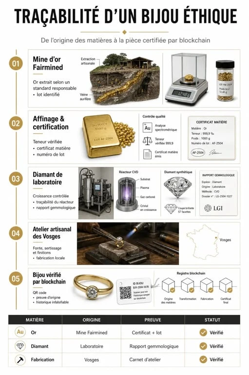 Schéma de traçabilité de la maison JEM Jewellery Ethically Minded, de la mine à l'écrin