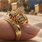 Bague abeille en or sertie de diamants, gros plan