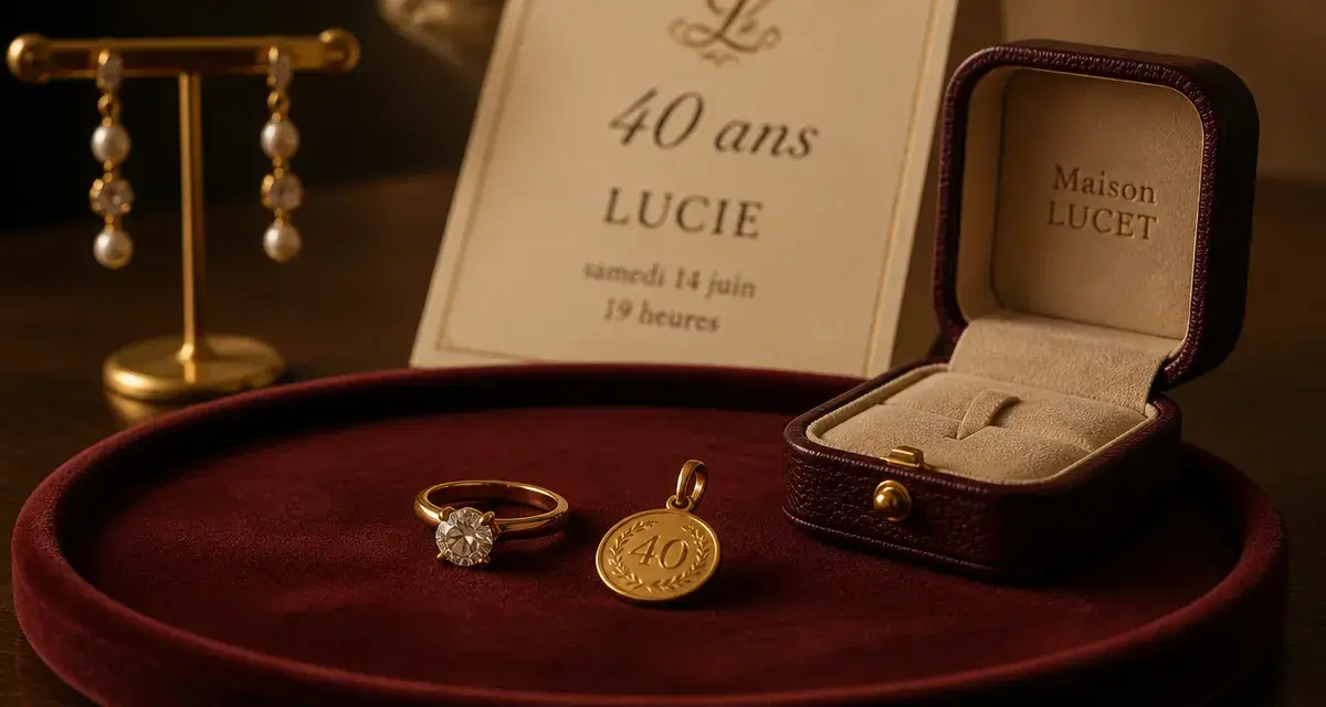 Bijoux cadeau symbolique 40 ans femme : bague diamant et pendentif “40”