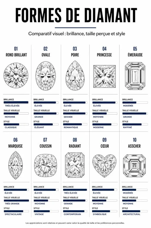 Forme taille diamant : comparaison visuelle des principales silhouettes de diamant