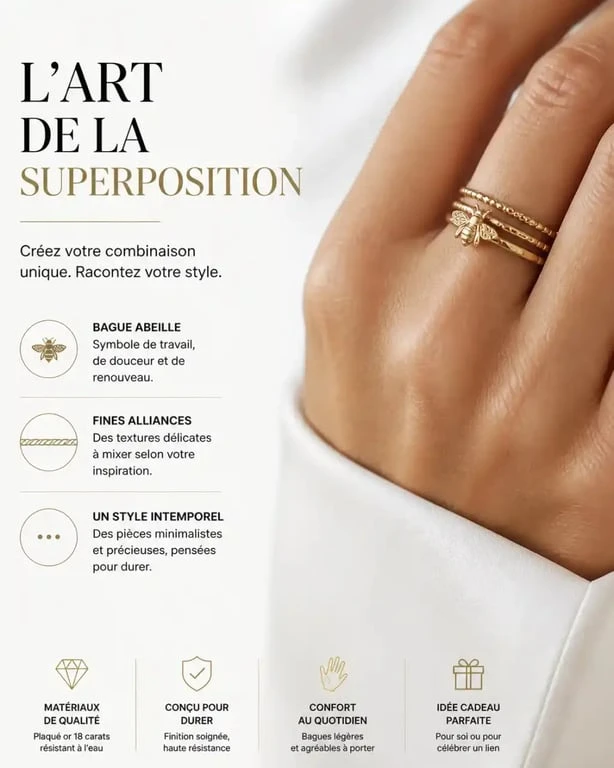 Tendance stacking avec une bague abeille et des anneaux fins