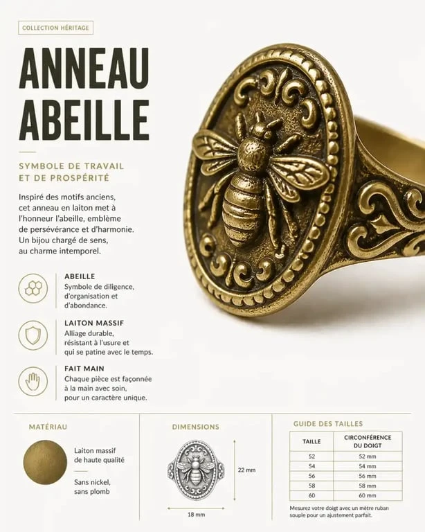 Bague abeille artisanale en laiton au style bohème