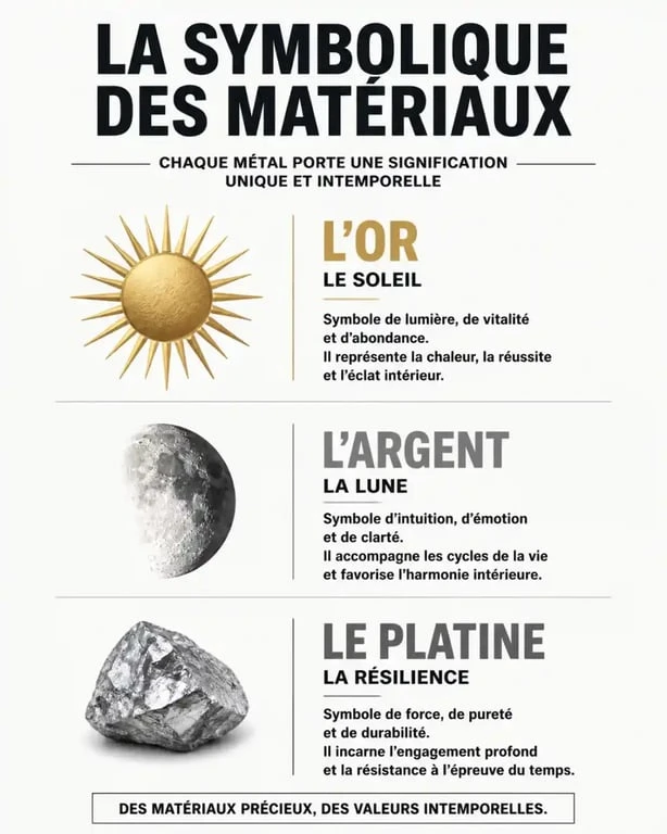 Symbolique des matériaux de bijoux : or, argent et platine et leur signification spirituelle
