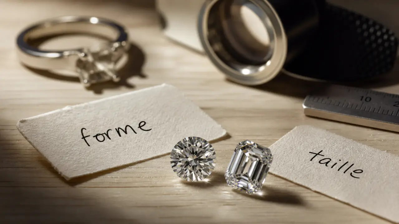 Forme taille diamant : diamant rond et émeraude, brillance et style