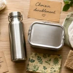 Idées cadeaux éco responsables zéro déchet et seconde main : gourde inox, boîtes repas réutilisables, bee wrap