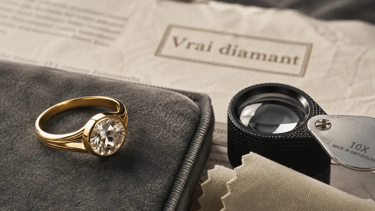 Reconnaître un vrai diamant sur une bague : loupe x10, buée et poinçons