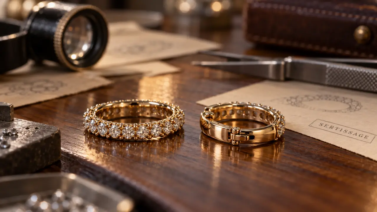 Haute joaillerie : sertissage au grain, pierres facettées sur bague