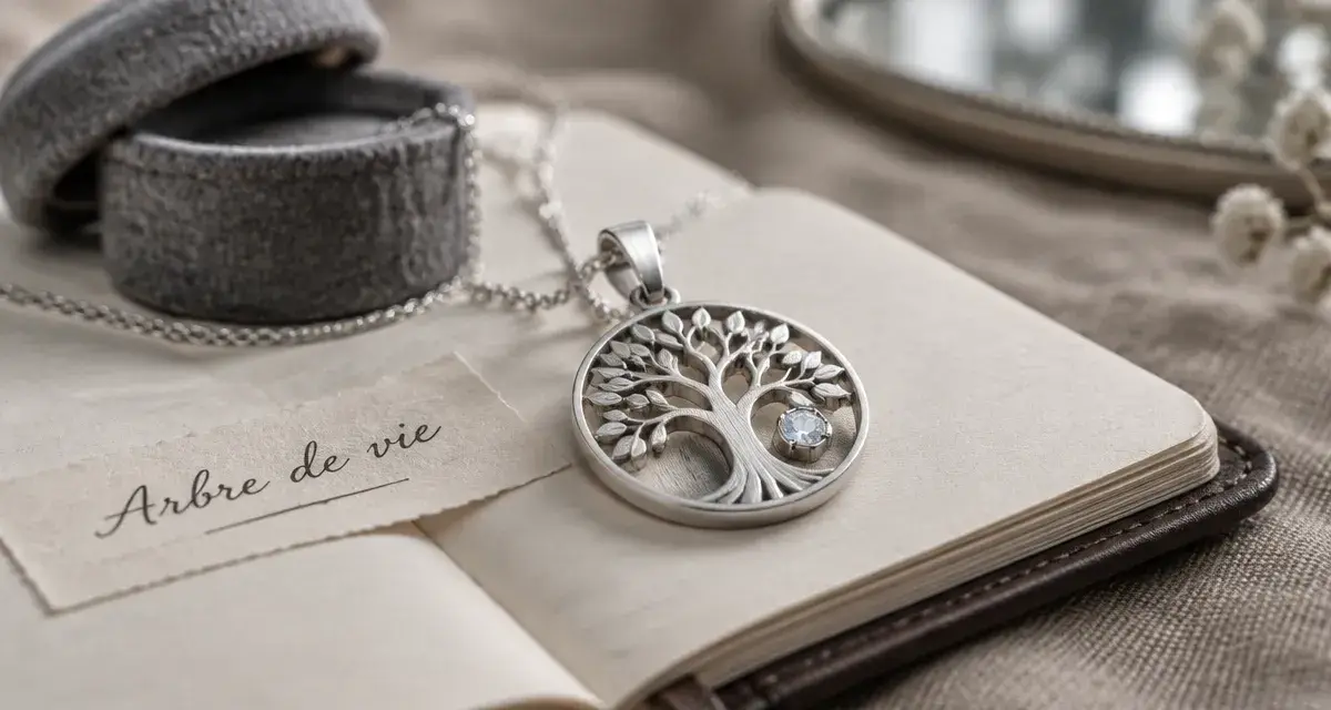 Pendentif original femme Arbre de vie argent, gros plan
